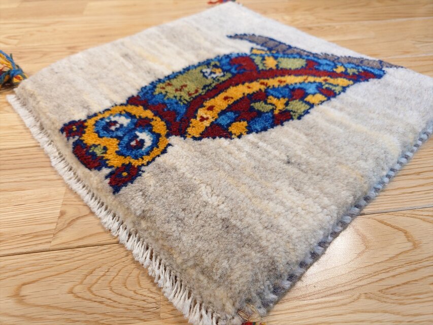 ペルシャ ギャッベ ミニマット ラグ 40x39㎝ フクロウ T4973