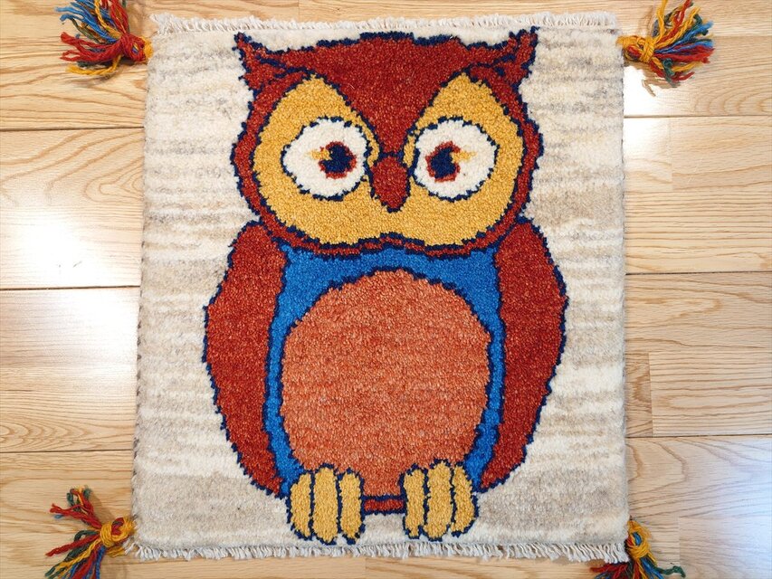 ペルシャ ギャッベ ミニマット ラグ 39x41㎝ フクロウ T5455 ペルシャ ギャッベ ミニマット ラグ 39x41㎝ フクロウ T5455