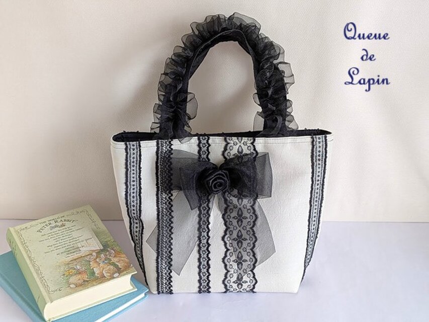 ブラックレース模様のミニトートバッグ