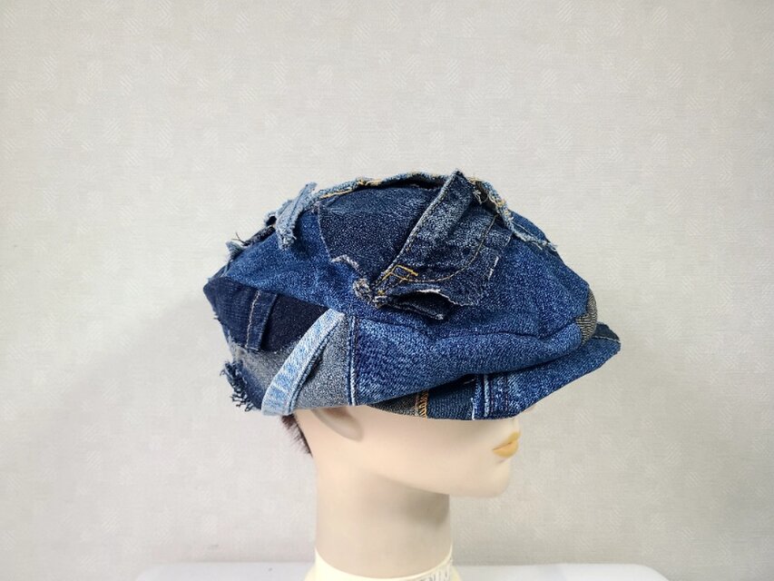 魅せる帽子☆リメイクデニムのハンチング～ネイビー