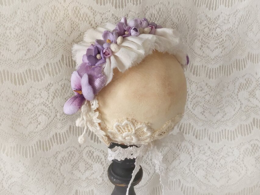 ドール用染め花のヘッドドレス（MLフリー・ライトパープル)