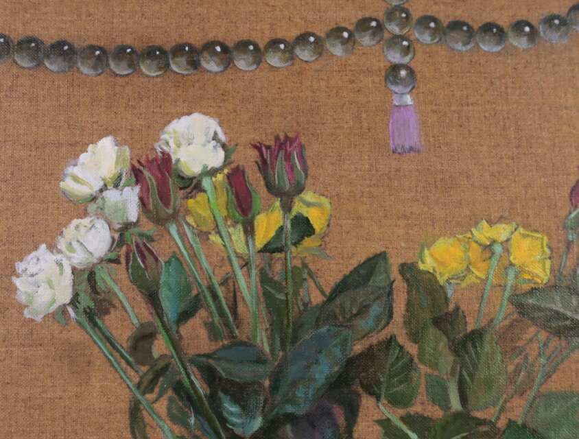 油絵「薔薇と猫」 | iichi 日々の暮らしを心地よくするハンドメイドや