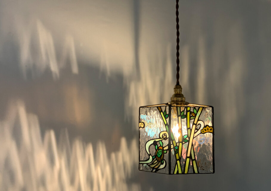 アンティーク照明　ハンドメイド ペンダントライト ステンドグラス ガラス アンティーク レトロ