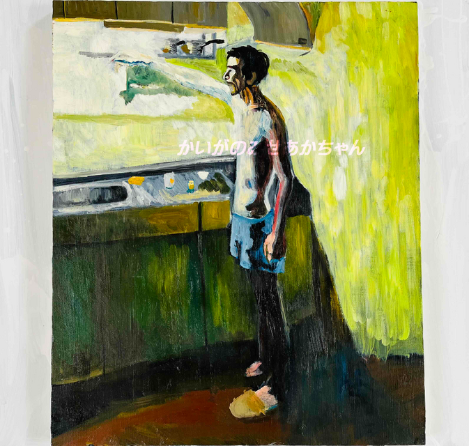 61×73㎝「台所に立つ男」Ｆ20・原画・油彩画