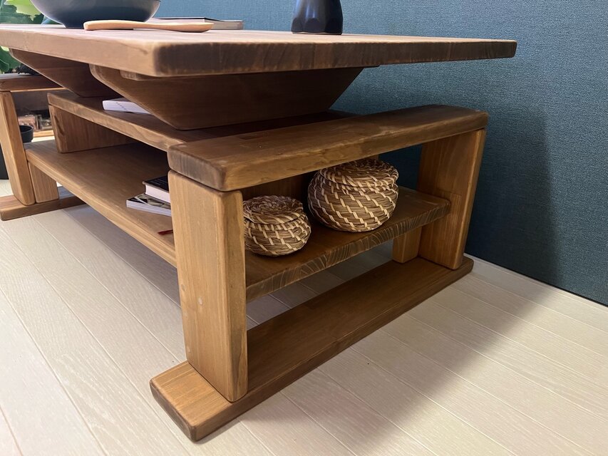 送料無料】 ローテーブル 木組収納付き 90cm 60cm パイン ダークオーク