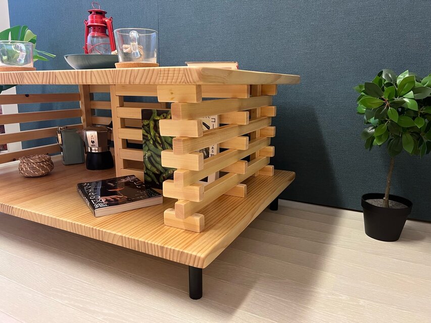 送料無料】 ローテーブル 和風 木組格子形 90cm 60cm パイン