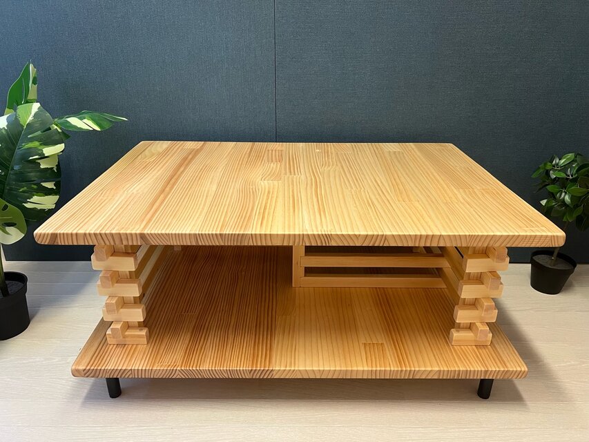 送料無料】 ローテーブル 和風 木組格子形 90cm 60cm パイン