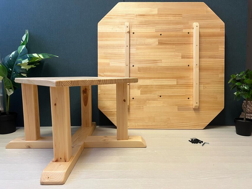 送料無料】 ローテーブル 八角形 90cm パイン ナチュラル 木組