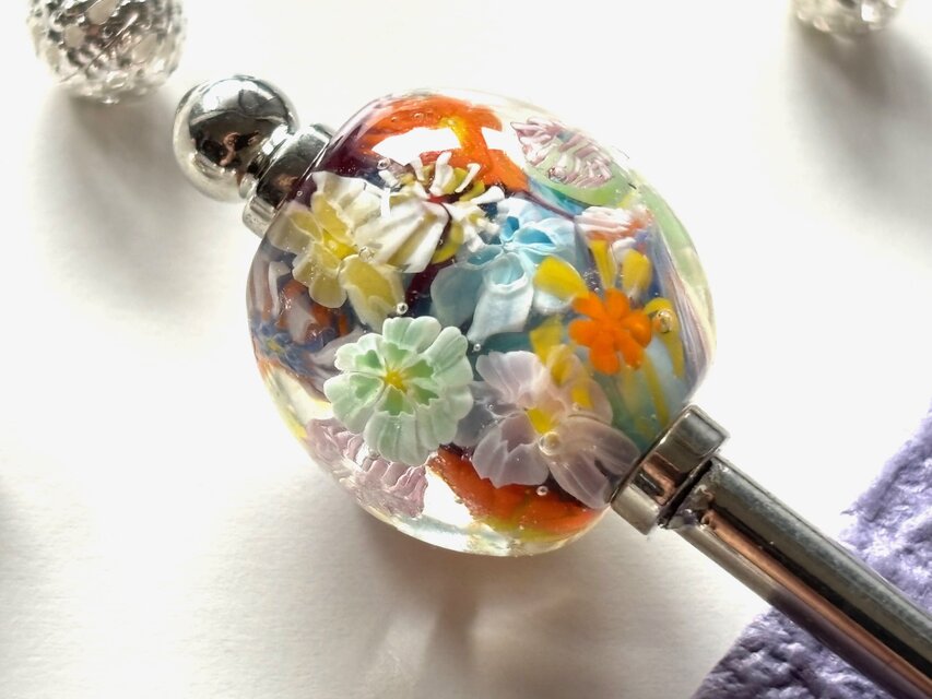 かんざし カラフルフラワーのとんぼ玉 一本挿し 一本簪 涼しげ
