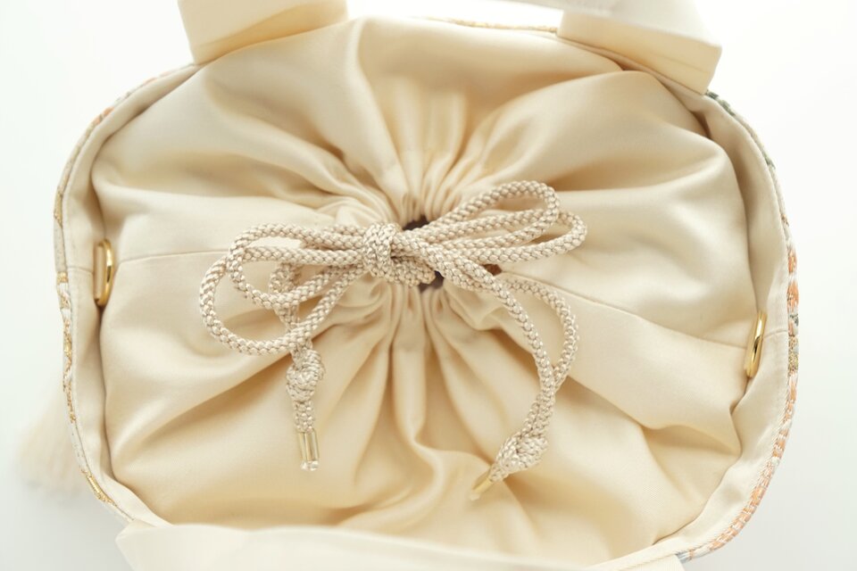 本金箔 格天花鳥文織 シルク帯リメイク ミニトートバック】日常使い