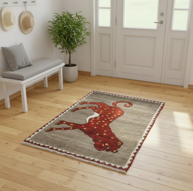 ペルシャ オールドギャッベ アマレバフト ラグ マット 115x80㎝ ヒョウ