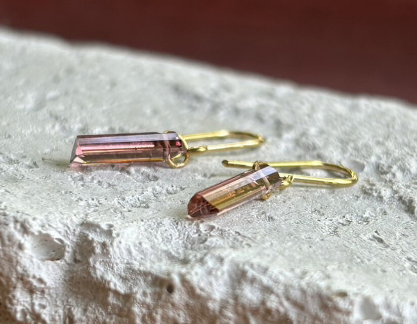 K24 Pure Gold+Pink Spinell◆純金ピンクスピネル フックピアス
