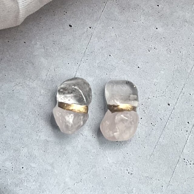 ガーデンクォーツ × ローズクォーツ 金継ぎピアス／イヤリング