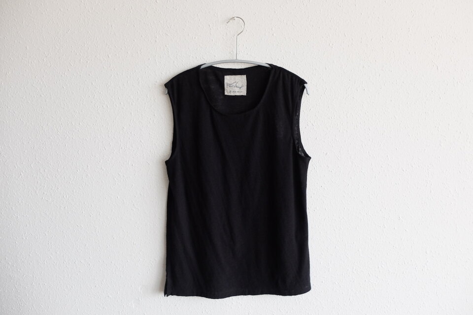 【再入荷】リネンコットンアンダーウェア　ノースリーブ（ブラック・メンズLサイズ）