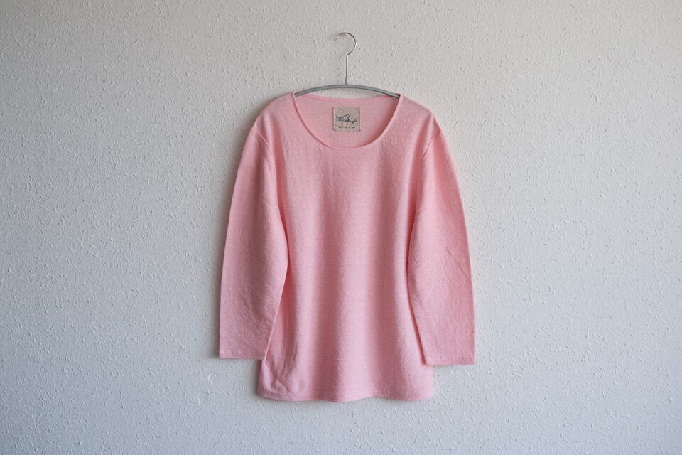 リネンコットンアンダーウェア　7分袖（パウダーピンク・レディースLサイズ）