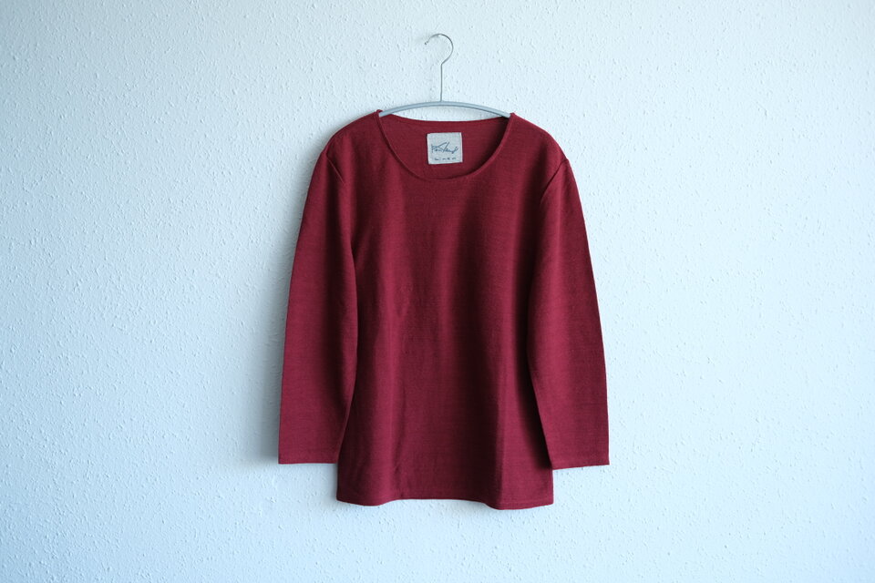 リネンコットンアンダーウェア　7分袖（エンジ・レディースLサイズ）