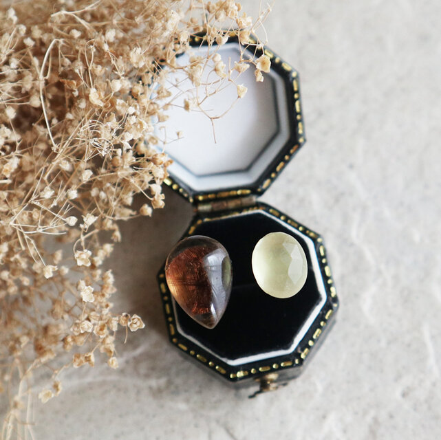 レモンカラー！スモーキークォーツとレモンクォーツのフォークリング　金アレ対応