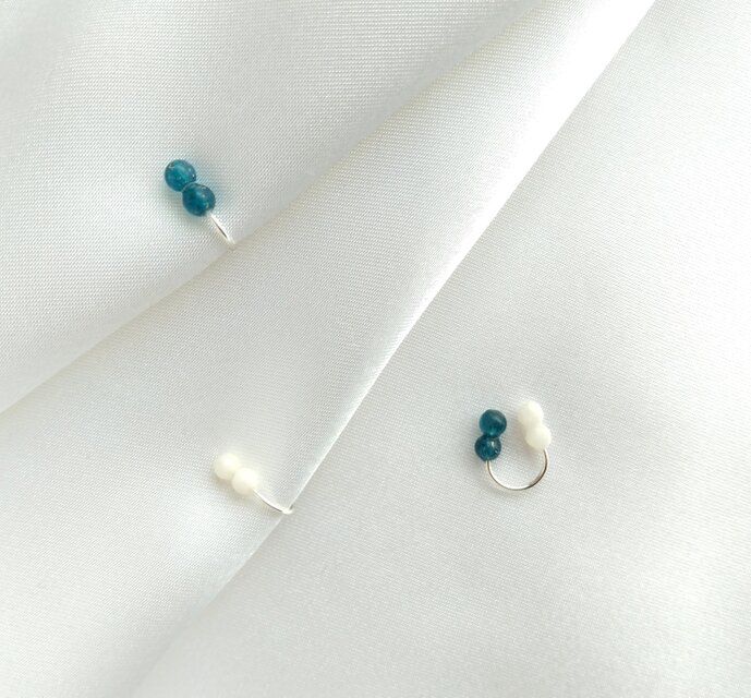 クリップイヤリング [片耳] blue＆white / SV