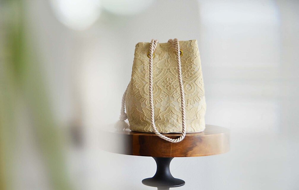 数量限定！チュール刺繍レース 　2wayポシェットマリンバッグ　ミルクティー　ミニショルダー