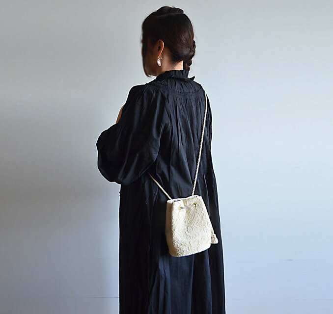 数量限定！チュール刺繍レース 2wayポシェットマリンバッグ ミルク 