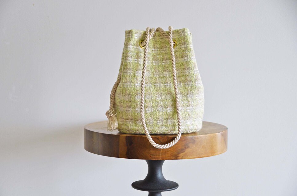 数量限定! ラメファンシーツイード 2way ポシェットマリンバッグ　アップルグリーン ミニショルダー