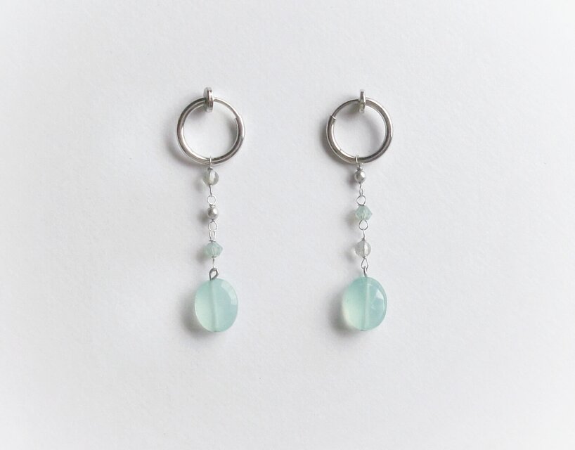 天然石のシーブルー·イヤリング (ピアス)