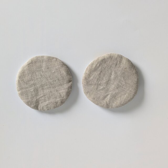 リネンのコースター まる 2枚set/マスタード ナチュラル パッチワーク