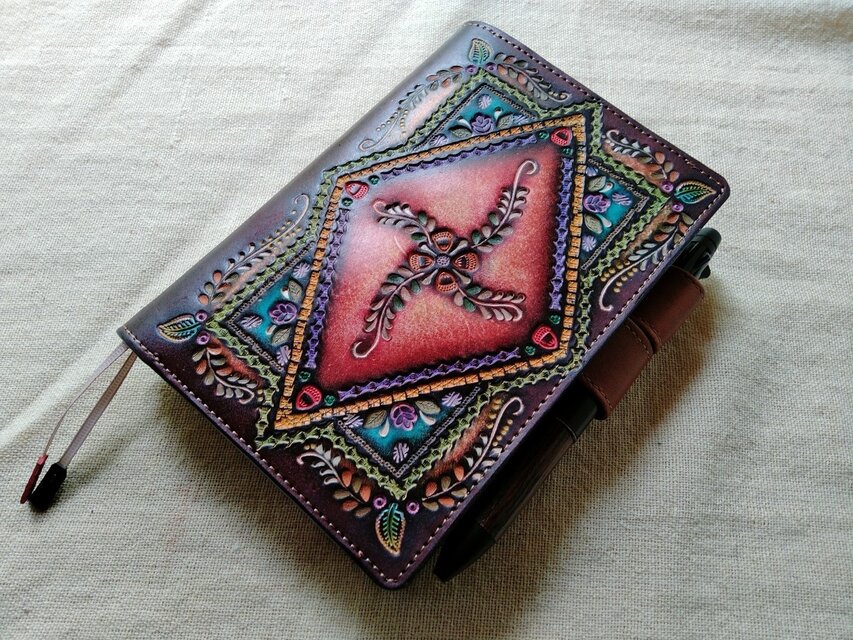 ほぼ日手帳対応　牛革文庫サイズ手帳　刻印＆拭き染め ほぼ日手帳対応 牛革文庫サイズ手帳 刻印＆拭き染め | iichi