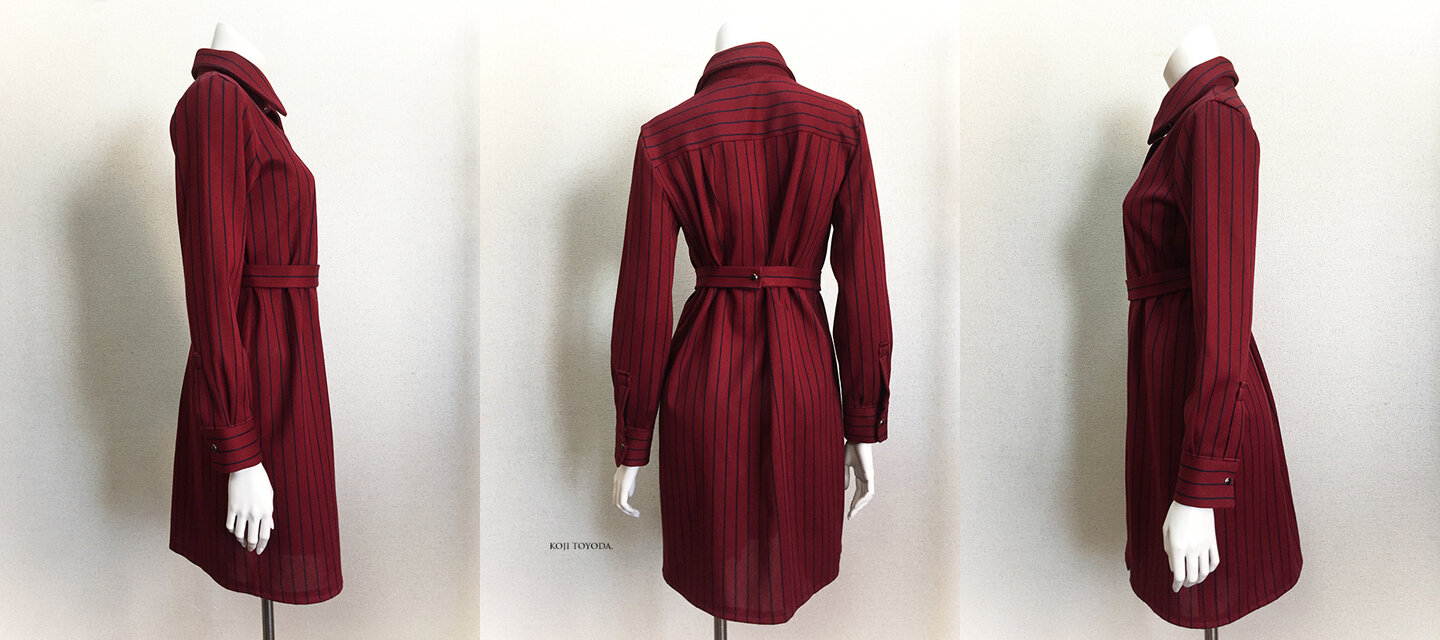 1点もの・デザイン画付き】ストライプニットシャツ型ワンピース（KOJI  