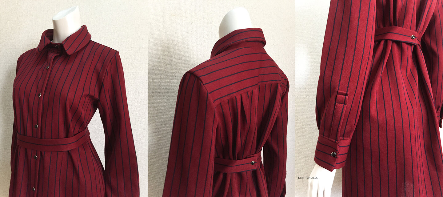 1点もの・デザイン画付き】ストライプニットシャツ型ワンピース（KOJI  