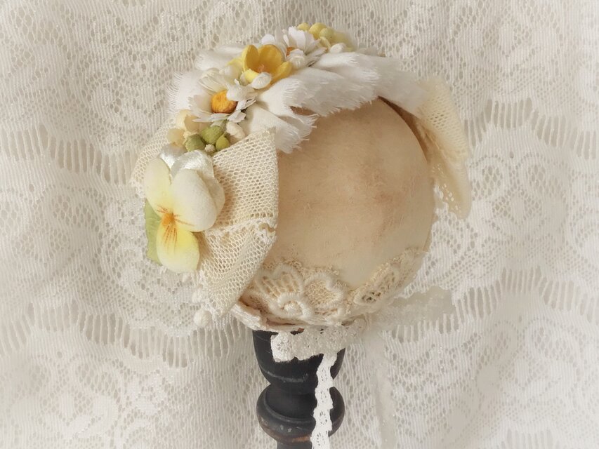 ドール用染め花のヘッドドレス（MLフリー・ホワイトイエロー)