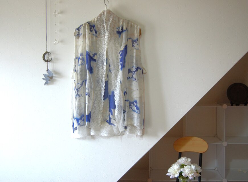 展示品　百合の花のストールジレ　着物リメイク