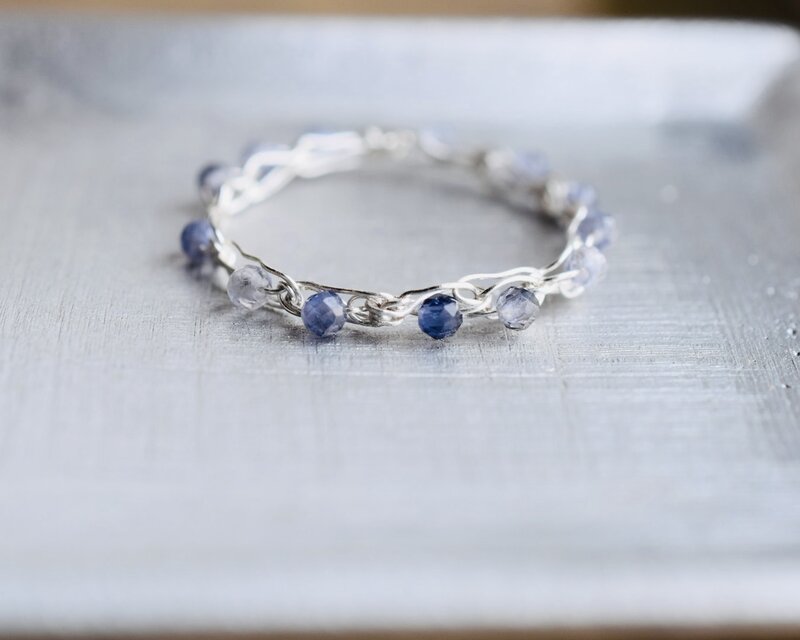 アイオライト ラウンドカット2mm 、太編み /リング  ゴールド  シルバー  ピンクゴールド  k14gf