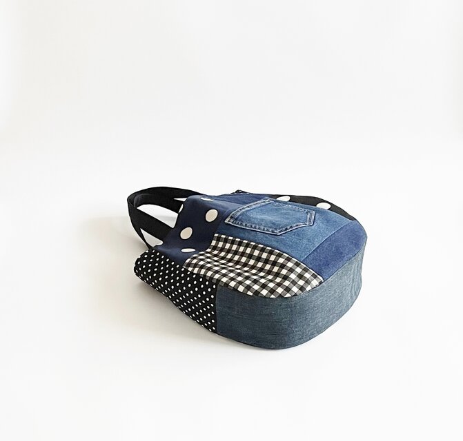 デニムパッチワークバッグ キナリ チェック ドット モノトーン