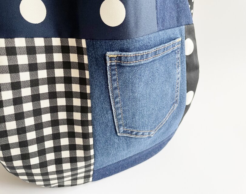デニムパッチワークバッグ キナリ チェック ドット モノトーン A4