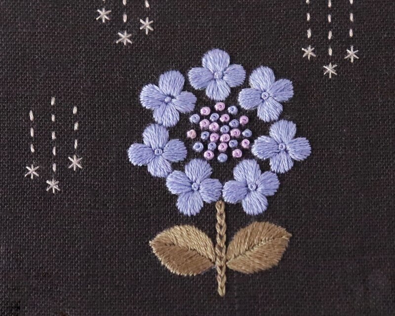 動画付き刺繍キット】雨と紫陽花（Aアンティークカラー