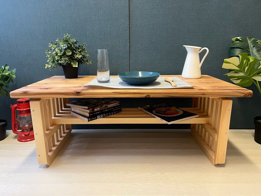 【送料無料】 ローテーブル 和風 木組縦格子 収納付き90cm 45cm 杉 送料無料】 ローテーブル 和風 木組縦格子 収納付き90cm 45cm 杉