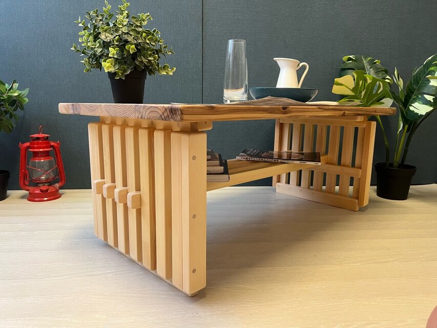 【オーダー】 ローテーブル 和風 木組縦格子 収納付き 送料無料】 ローテーブル 和風 木組縦格子 収納付き90cm 45cm 杉