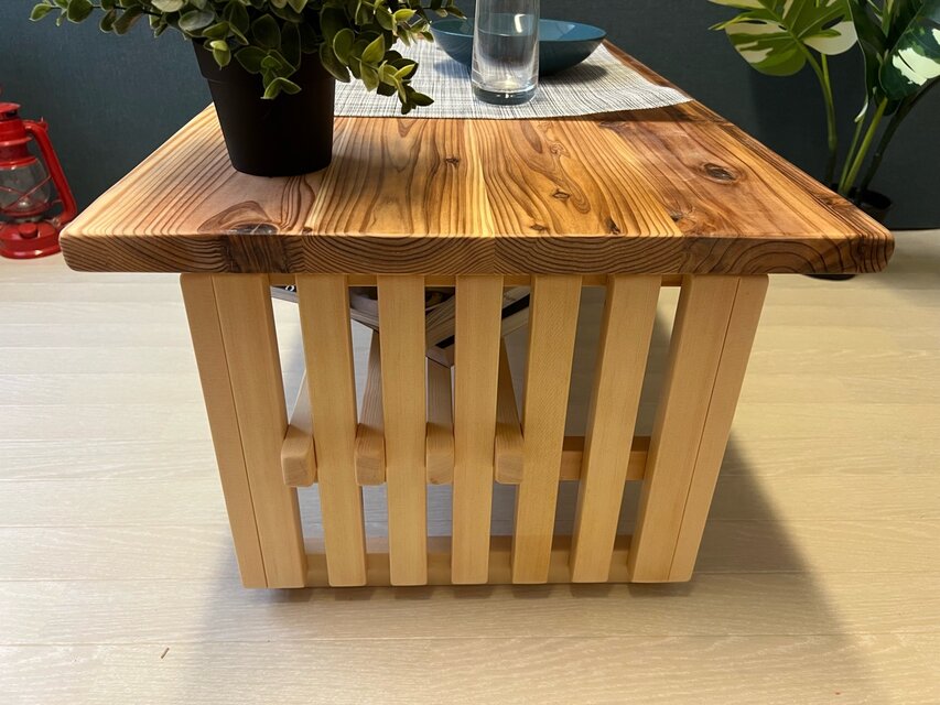 送料無料】 ローテーブル 和風 木組縦格子 収納付き90cm 45cm 杉