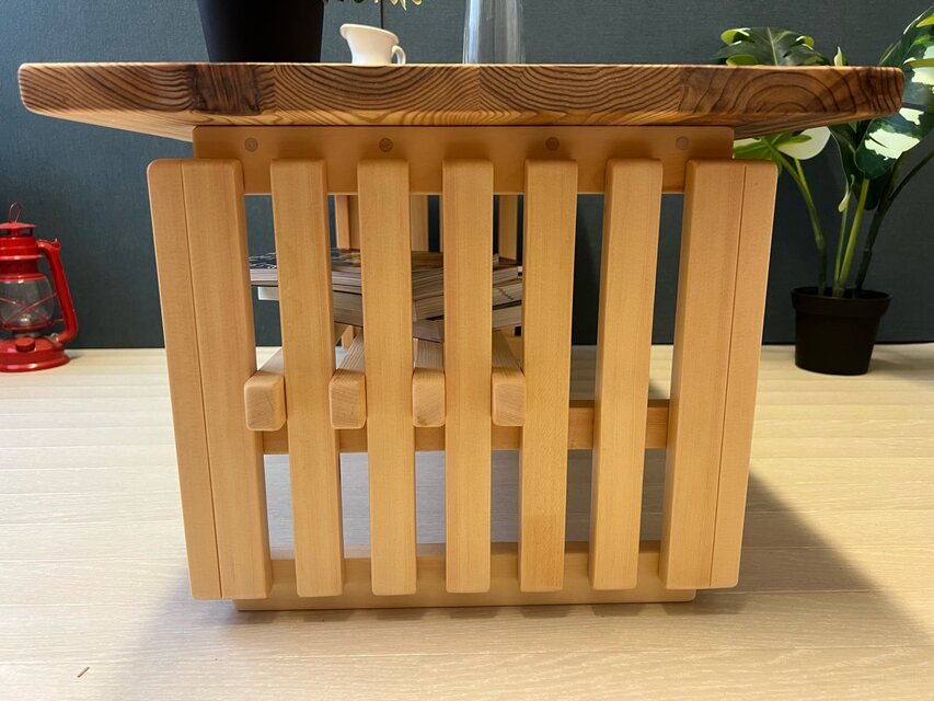 送料無料】 ローテーブル 和風 木組縦格子 収納付き90cm 45cm 杉