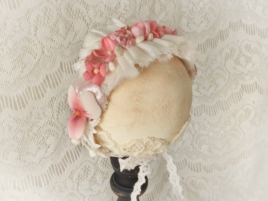 ドール用染め花のヘッドドレス（MLフリー・ピンク)