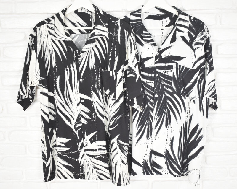 メンズヤシの葉柄オープンカラーシャツ メンズ開襟シャツ アロハシャツ