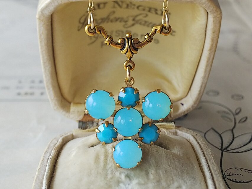 ヴィンテージ　ターコイズBlueオパール／ターコイズ　クラシカルネックレス