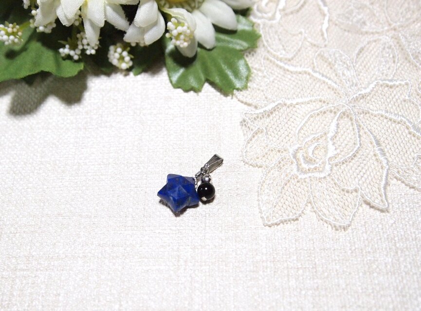 ステンレス製* 星形ラピスラズリ・モリオンのペンダントトップ ネックレス トップのみ 単品