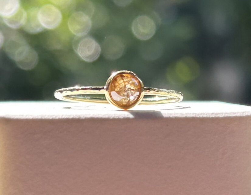 天然イエローダイアモンド・カボションカット K24+K22+K18ゴールド