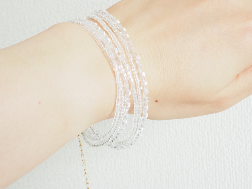 【2way】トリプルクリア　3連ビーズネックレス　長さが選べる　ロングネックレス　ブレスレット　透明　水滴　広島ビーズ