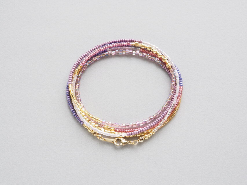 【3way】紫陽花カラーのビーズネックレス　ロングネックレス　2連ネックレス　ブレスレット　ピンクパープル　広島ビーズ