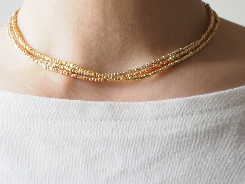 キラキラトリニティ　ゴールド・ピンクゴールド・シルバー（3本セット）長さが選べる　ロングネックレス　ブレスレット