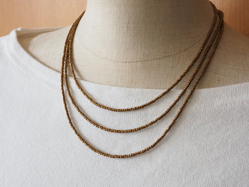 ビンテージビーズ  9連ネックレス ブロンズカラー 長さが選べるブロンズカラーのヴィンテージビーズネックレス
