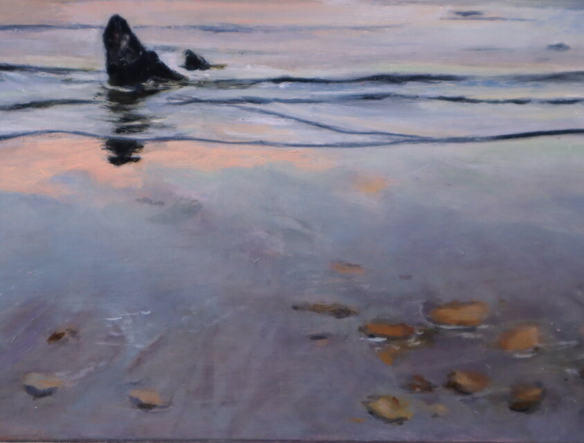 油絵「黒津崎海岸の夕暮れ」 | iichi 日々の暮らしを心地よくする